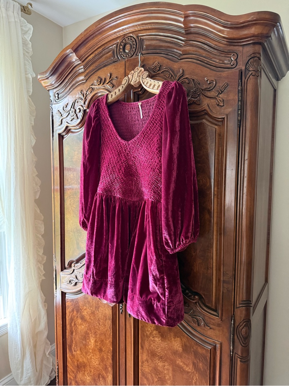 Free People farrier Velvet Smocked mini Dress : small / color boysenberry